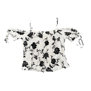 Love Republic Boho Off Shoulder Floral Black White Tie Sleeve‎ Peasant Blouse L